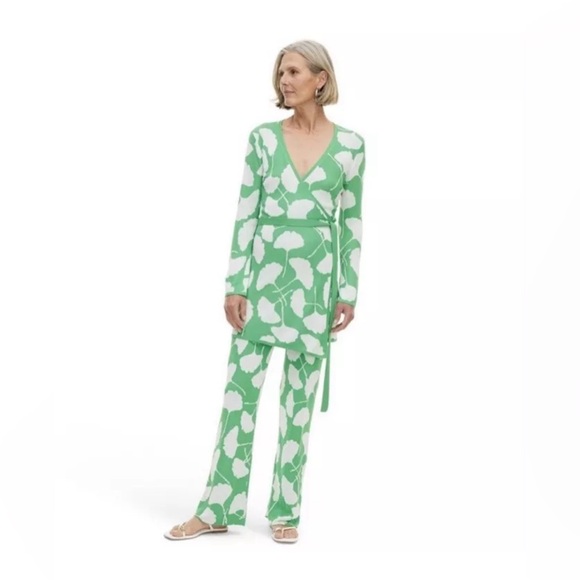 New Diane Von Furstenberg by Target V-Neck Ginkgo Long-Sleeve Sweater Wrap Top L - Picture 6 of 11